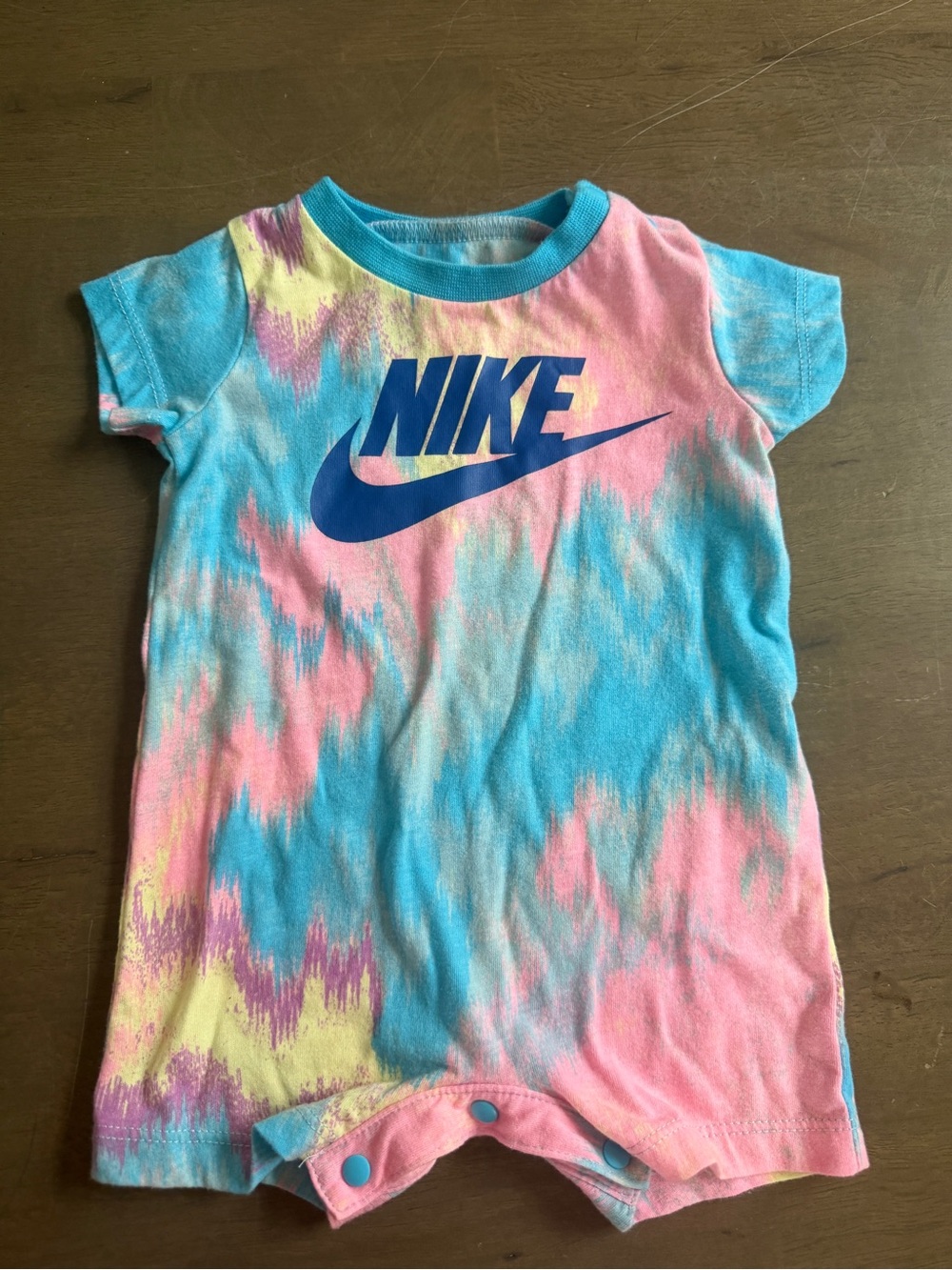 Nike Baby Tie Dye Knit Cotton Romper One-Piece Short Sleeve Snap 0-3M